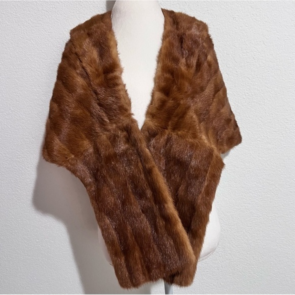 Vintage Authentic Collared Amber Mink Stole Cape with Glove Pocket